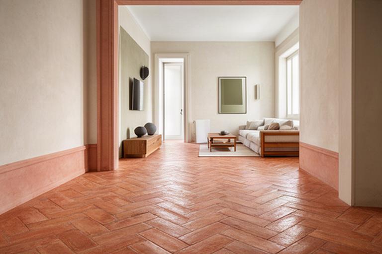 Parquet in terracotta posato a spina di pesce in un appartamento urbano nel centro di Lecce